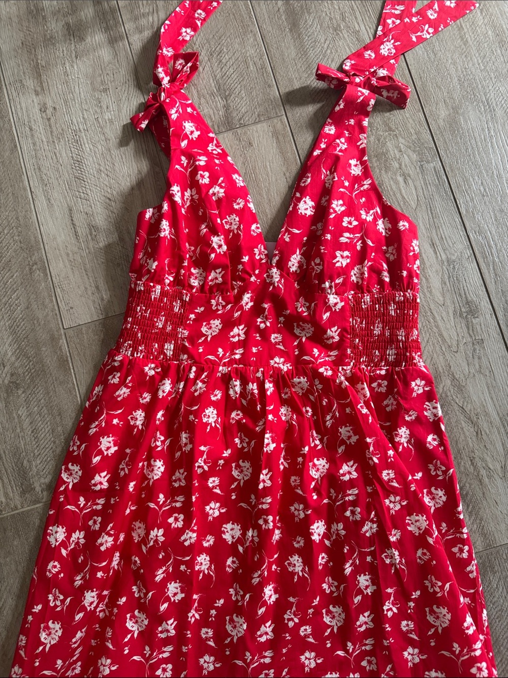 Red dress with white flowers